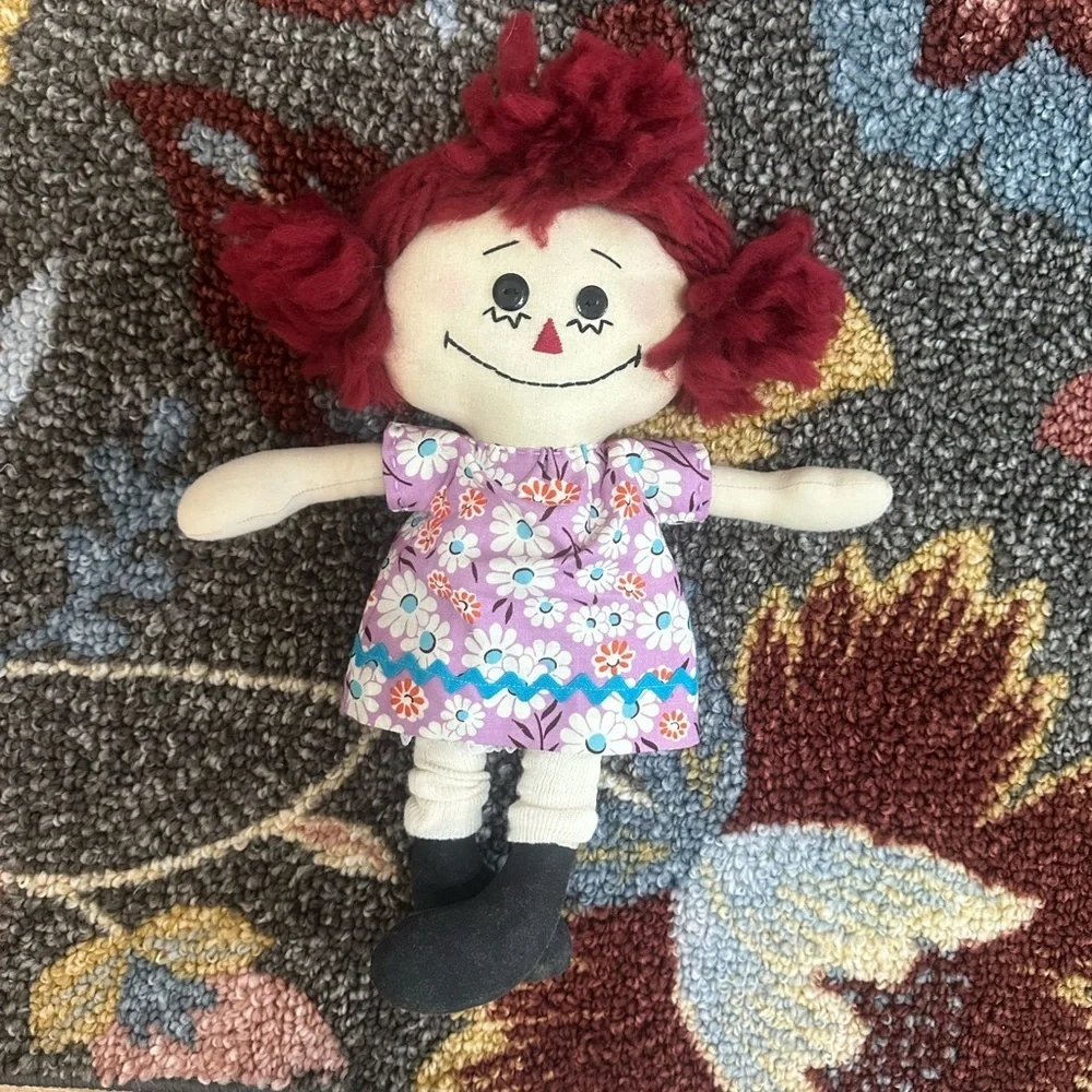Vintage Handmade Plush Rag Doll Raggedy Ann Boho Dress Dolly